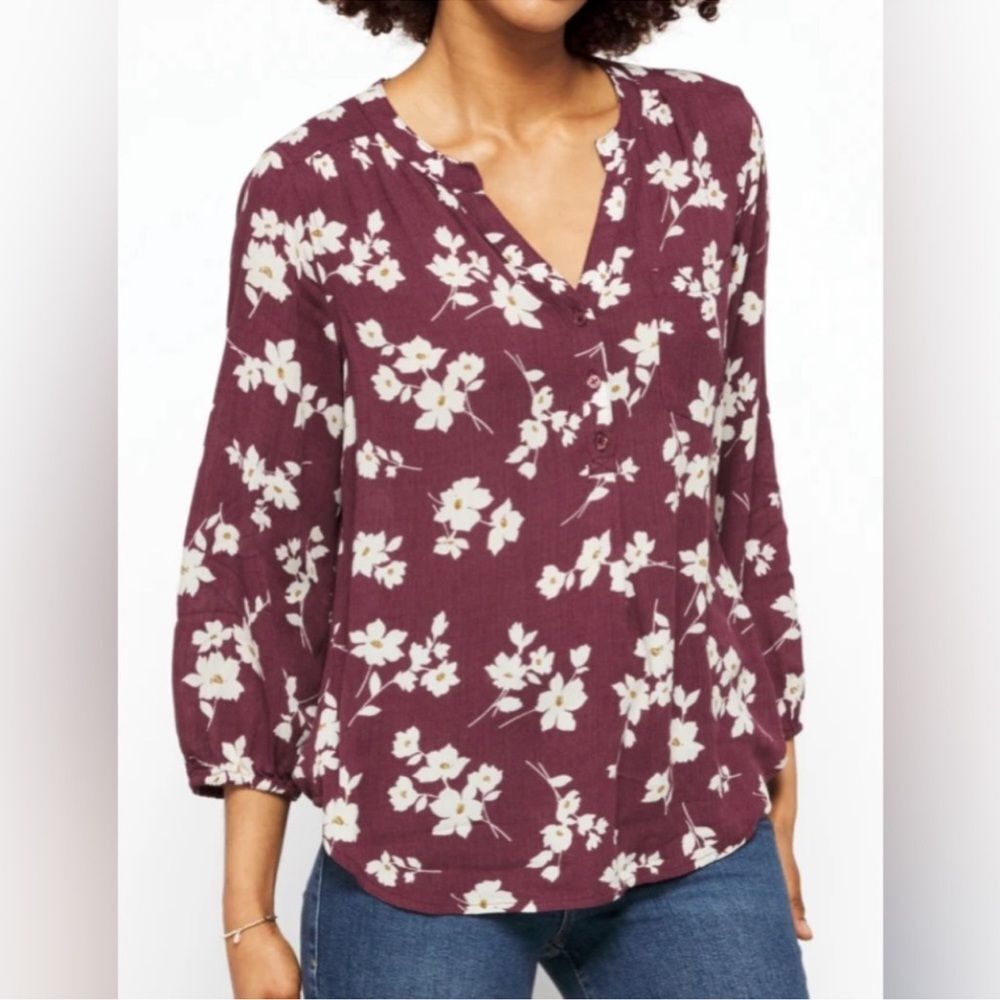 Market & Spruce Prat Henley 3/4 Sleeve Blouse Size XXL